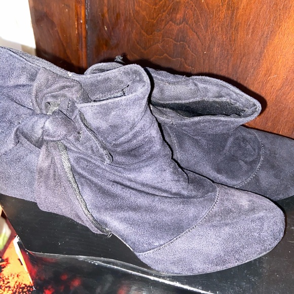Navy Blue Suede Booties - Picture 2 of 2